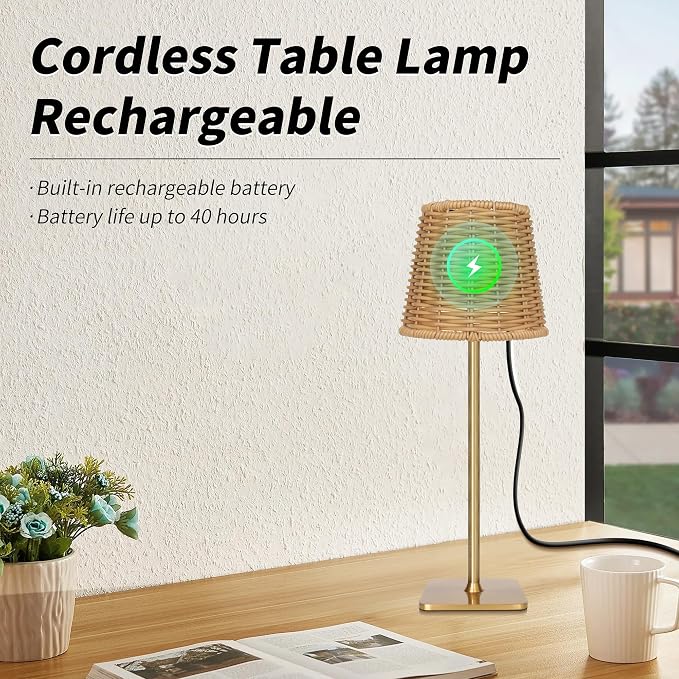 Mr. White Outdoor Waterproof Cordless Set of 2 Rechargeable Portable Top Touch Battery Operated Powered LED Table Lamp Desk Lamp Lights for Restaurant Kitchen Patio Dinner Dining (Gold 2 Pack)