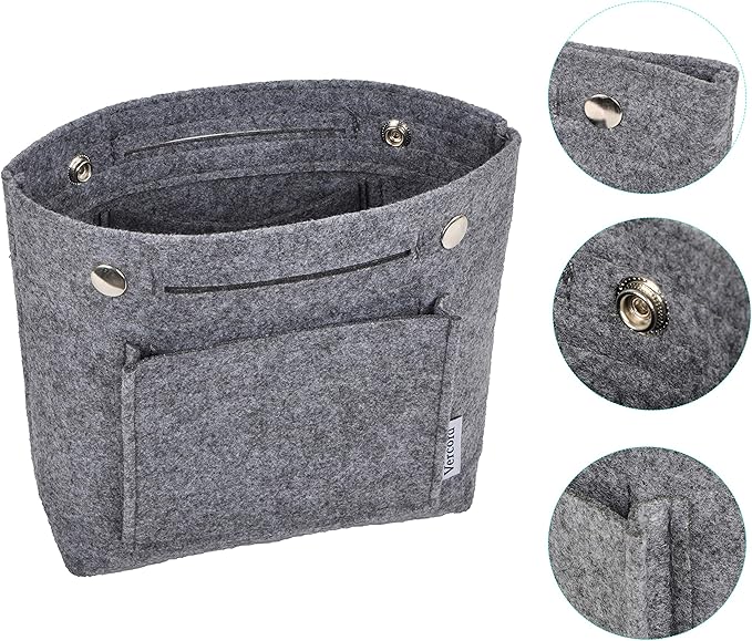 Vercord Mini Slim Small Felt Purse Organizer Insert Inside Handbag Tote Pocketbook for Women Grey