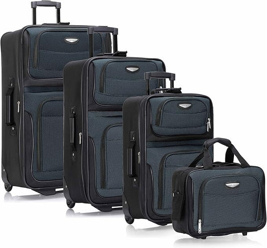 Travel Select Amsterdam Softside Expandable Luggage with Rolling Wheels, Navy, 4-Piece Set (15/21/25/29)