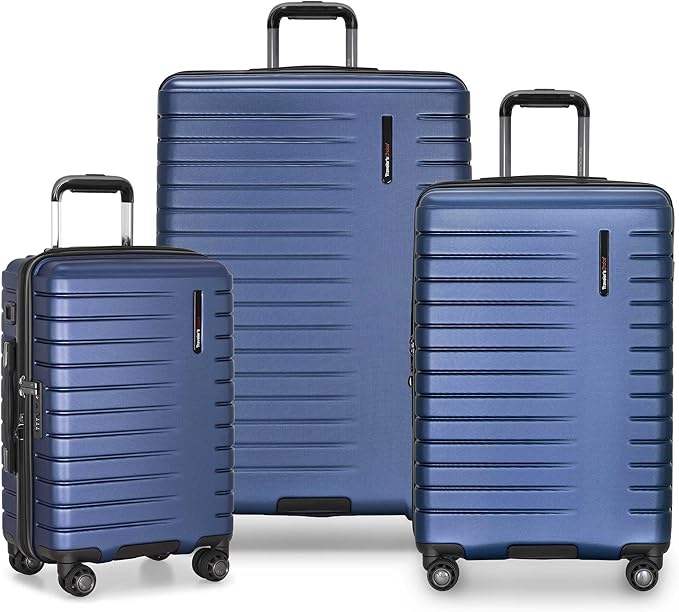 Traveler's Choice Archer Polycarbonate Hardside Spinner Luggage Set, Tie Down Straps, Blue, 3-Piece
