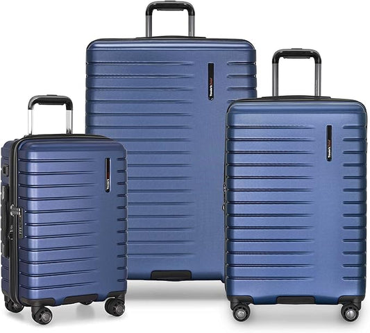 Traveler's Choice Archer Polycarbonate Hardside Spinner Luggage Set, Tie Down Straps, Blue, 3-Piece