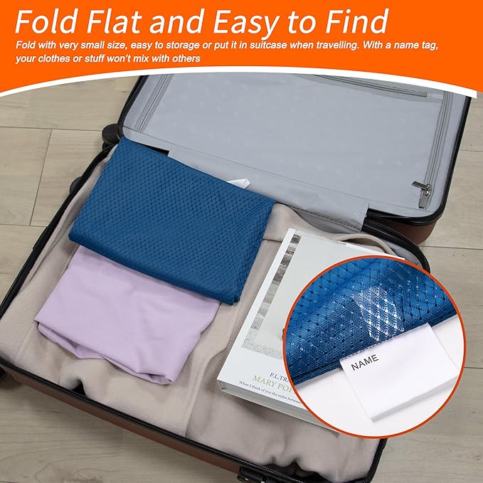 Polecasa Extra Heavy Duty Large Diamond Mesh Laundry Bags with Drawstring Closure & ID Tag, 24 x 36 inches Washable Storage Bag for College, Travel, Sports, Dorms, Blue