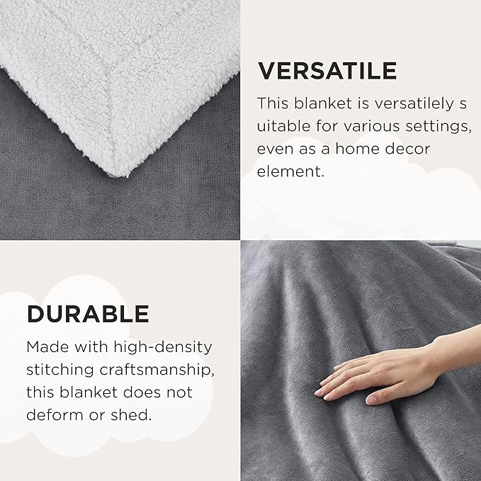 Bedsure GentleSoft Sherpa Fleece Twin Blanket for Couch, Non-Heated, Thick and Warm Throw for Women and Men, Soft Fuzzy Plush Blanket for Winter, Grey, 60x80 Inches