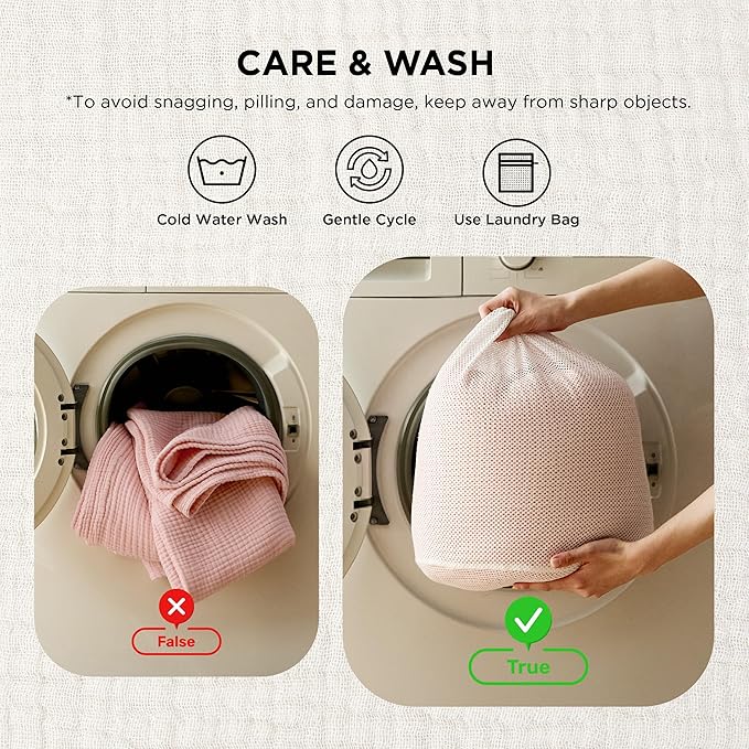 Bedsure 100% Cotton Muslin Blanket King Size for Bed - 4-Layer Breathable and Lightweight Thin Soft Summer Gauze Muslin Blanket for Adults, Pink, 108x90 Inches