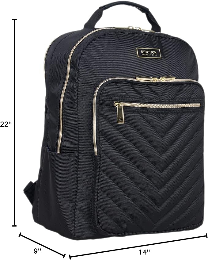 Kenneth Cole REACTION Madison Square Lightweight Hardside Chevron Expandable Spinner Luggage, Black, 2-Piece (20" Carry On + Backpack)