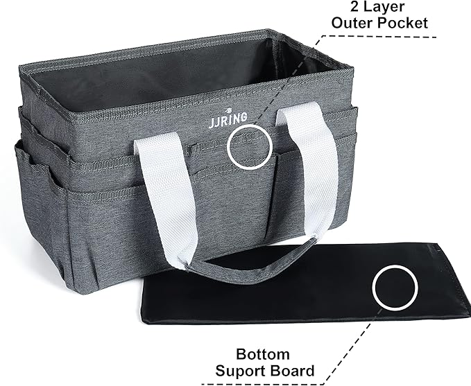 JJRING Craft Organizer Tote Bag, Art Storage Caddy with Multiple Pockets, Grey Sewing Bag for Art, Craft, Scrapbooking, Medical, and Office Supplies Storage