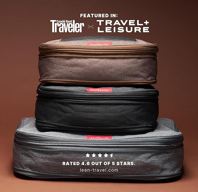 LeanTravel Premium Compression Packing Cubes for Travel - Suitcase Organizer Bags with Double Zipper & Breathable Mesh Panel - Space Saving Carry On Luggage Essentials (1 Small Bag, Grey)