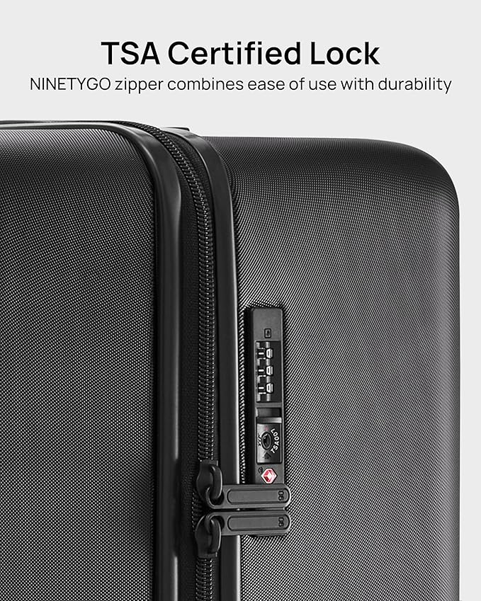 NINETYGO Carry On Suitcase, 20 Inch Carry-On Luggage with Double Spinner Wheels, Anti-Burst Zipper, Hard Case PC Suitcase Carry On, Lightweight Travel Luggage, TSA Approved (Onyx Black, Hudson)