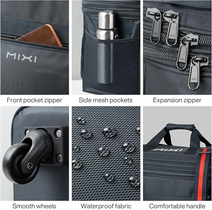 mixi Travel Bag with Wheels Expandable Foldable Luggage Bag Collapsible Rolling Travel Bag Duffel Bag Large Capacity Suitcase for Men Women, Dark Gray