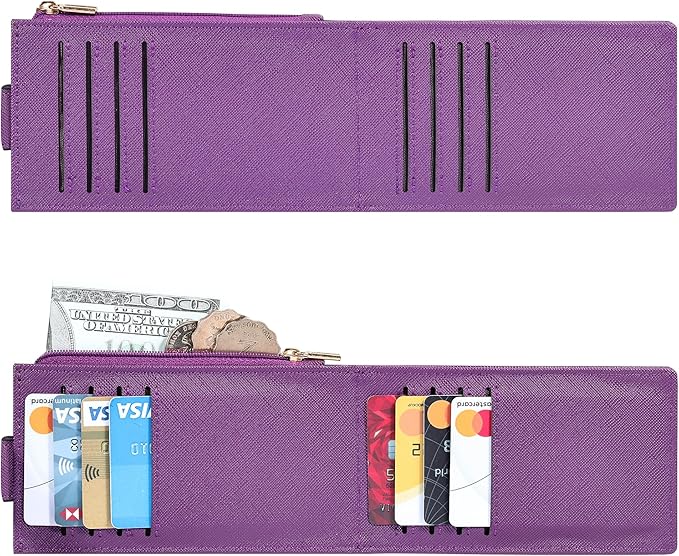 Women's RFID Slim Card Holder Wallet: Thin Bifold with Multi-Card Case & Zipper Coin Pocket Purse (Deep Purple)