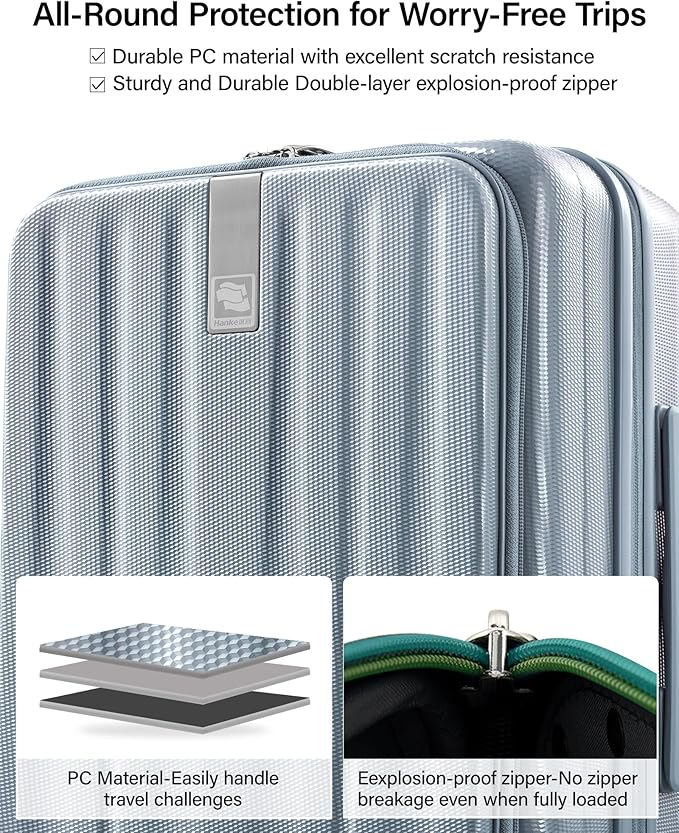 Hanke 26 Inch Expandable Luggage Top Opening Checked Bag Luggage Hard Shell Suitcases with Wheels Lightweight Travel Luggage Heavy Duty Luggage Suitcase with Lock for Woman Men-Grey