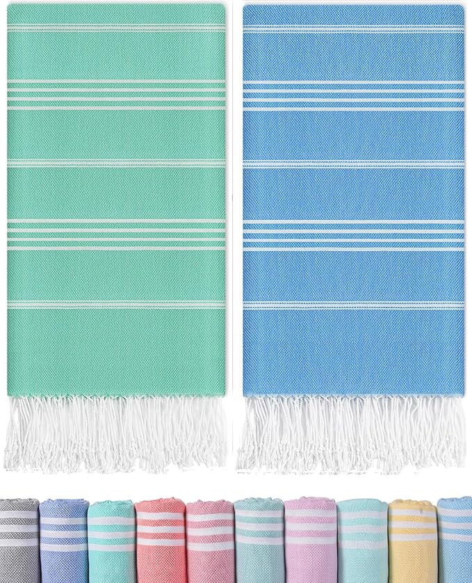 Antfuny 2 Packs Turkish Beach Towels Pool Towel Beach Mat Sauna Blanket Fast Drying Sand Proof Cute Aesthetic Travel Trip XXL Big Wet Cool Beaxh Towell Besch Tows Inside Bundle Couple Cat Each towela