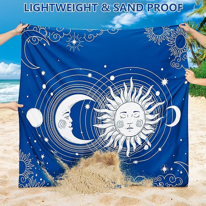 Beach Blanket Waterproof Sandproof Beach Mat for 1-8 Adults Quick Drying Durable Outdoor Picnic Mat for Beach Festival Travel Camping Hiking (BL-SUNMOON, 79"×83"(4 Person))