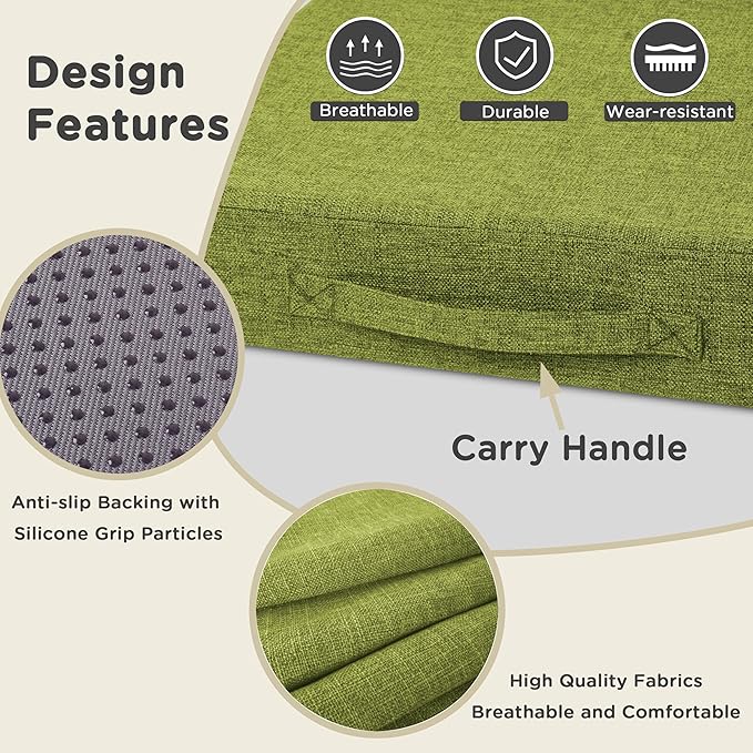 AddGrace Recliner Cushions for Elderly Thick Seat Cushion 20"x20"x4" Chair Pads with Non Slip Backing and Washable Cover for Couch Armchair Chairs Green