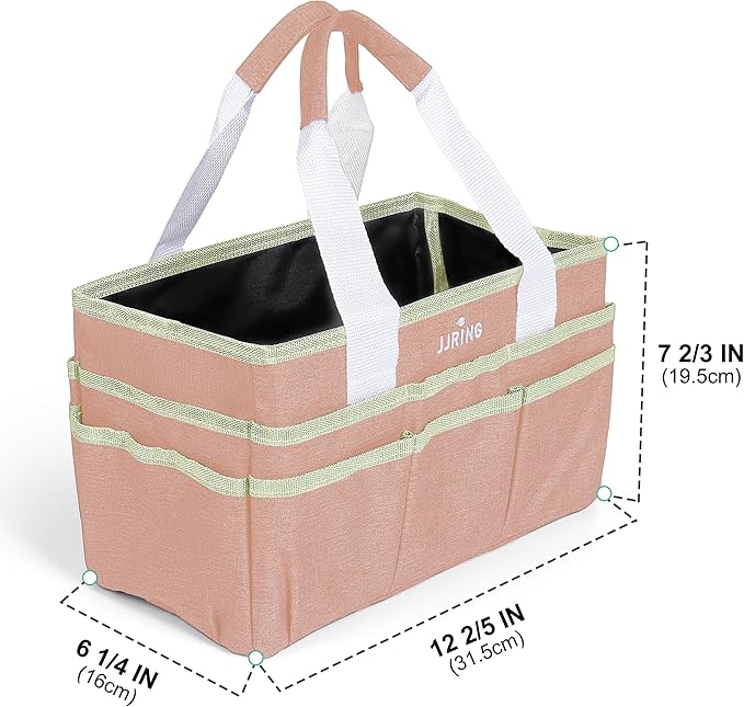 JJRING Craft Organizer Tote Bag, Art Storage Caddy with Multiple Pockets, Beige Sewing Bag for Art, Craft, Scrapbooking, School, Medical, and Office Supplies Storage