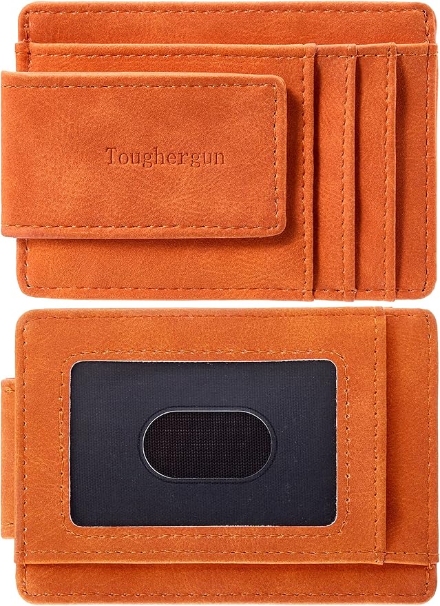 Toughergun Slim Wallet for Men RFID Blocking Money Clip, Minimalist Front Pocket Credit Card Holder, Magnetic Thin Mens Wallets with ID Window