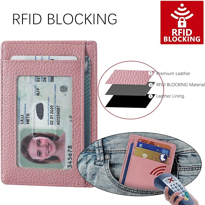 Travelambo Slim Wallet Front Pocket Minimalist Leather RFID Blocking Medium Size