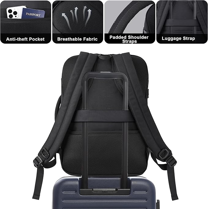 MOZETO TSA Approved Carry On Backpack, Extra Large Tactical Travel Backpack for Men, Airplane Approved Weekender Bag, Water Resistant Lightweight Laptop Daypack for Flight, Black