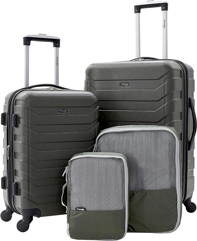 Wrangler 4 Piece Miami Luggage and Packing Cubes Set, Olive Green