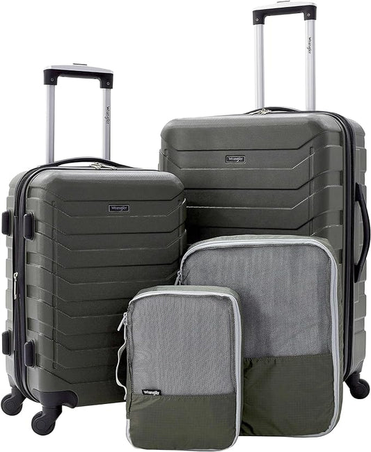 Wrangler 4 Piece Miami Luggage and Packing Cubes Set, Olive Green