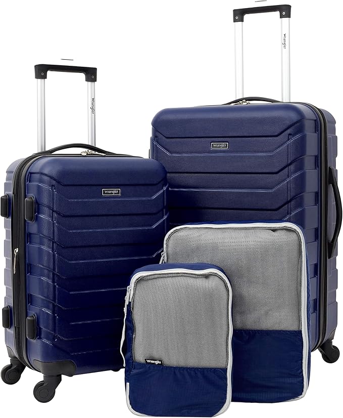Wrangler 4 Piece Miami Luggage and Packing Cubes Set, Blue