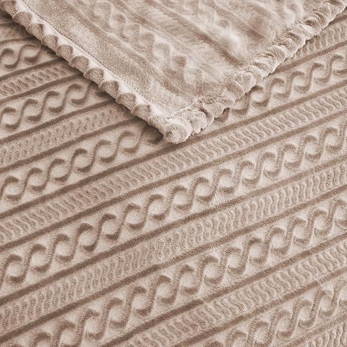 Soft Cozy 120x138 Inches Seamless Oversized King Fleece Blanket, 3D Jacquard Decorative Giant 10'x11.5' California King Blanket Extra Large for Bed, Sofa, Couch, Travel, Taupe Chain
