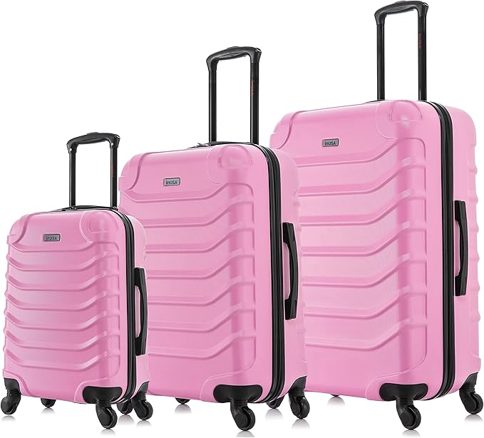 InUSA ENDURANCE Luggage with Spinner Wheels | Durable Lightweight Hardshell Spacious Travel Sets with Handle and Trolley | (20in, 24in, 28in) 3 Piece Luggage Set | Pink