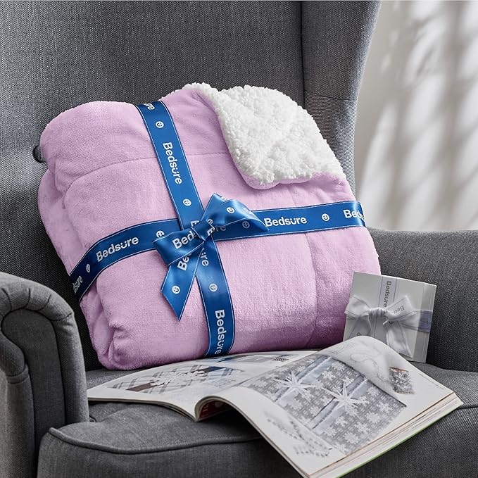 Bedsure GentleSoft Sherpa Fleece Throw Blanket for Couch, Non-Heated, Thick and Warm Throw for Girls and Women, Soft Fuzzy Plush Kids Blanket for Winter, Lilac, 50x60 Inches