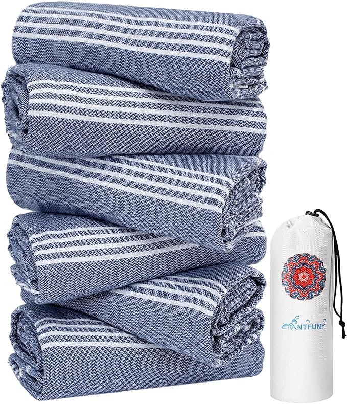 Antfuny 6 Packs Turkish Beach Towels Yoga Blanket Gym Workout Towel Mens Birthday Gift Ideas for Father Day Dad Husband Brother Uncle Son Daughter Boyfriend Male Boss Grandpa Him Appreciation Navy