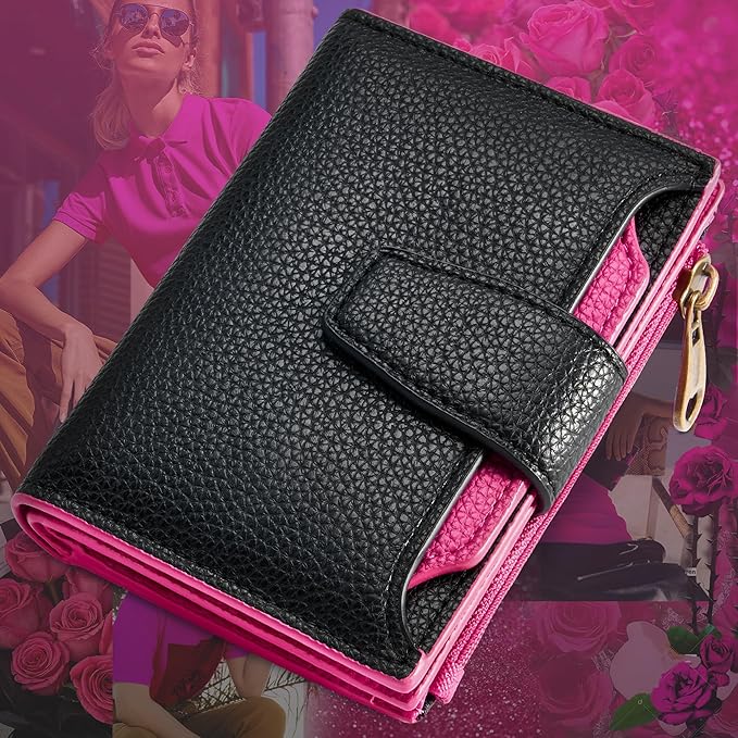 Airkit Small Wallet Women RFID Blocking Soft Leather Bifold Compact Card Holder Wallet for Women with Zipper Coin Pocket 4 ID Window