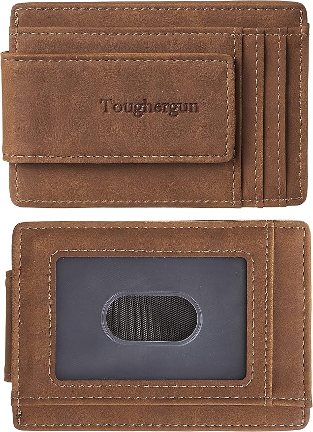 Toughergun Slim Wallet for Men RFID Blocking Money Clip, Minimalist Front Pocket Credit Card Holder, Magnetic Thin Mens Wallets with ID Window