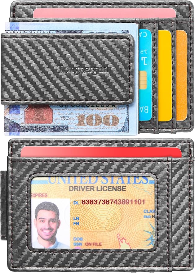 Toughergun Slim Wallet for Men RFID Blocking Money Clip, Minimalist Front Pocket Credit Card Holder, Magnetic Thin Mens Wallets with ID Window