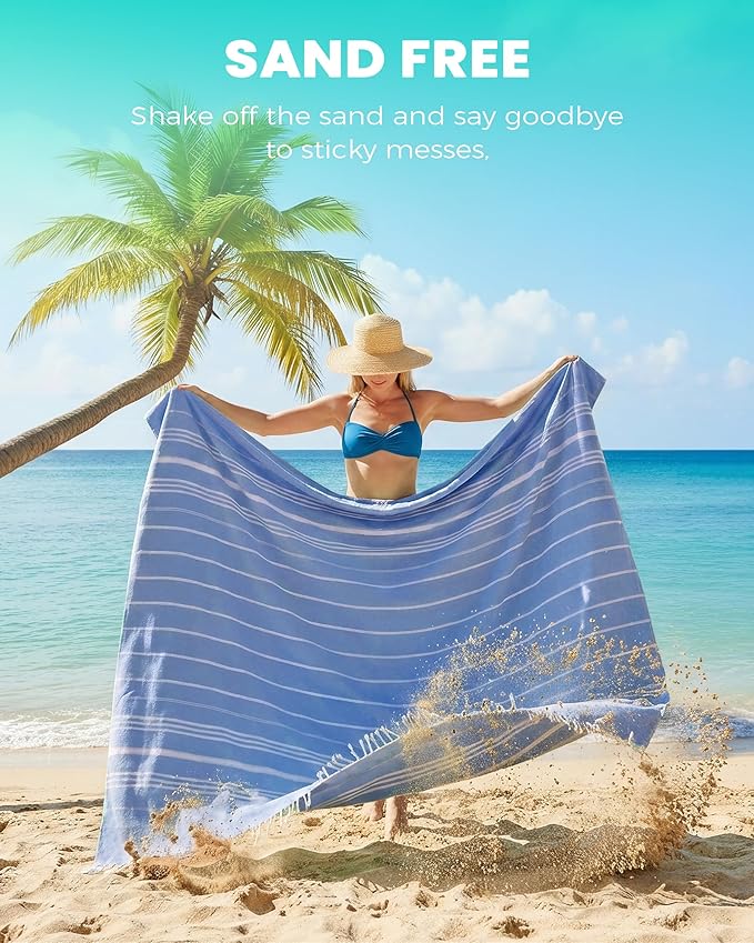2 Pack Giant Huge Thin Boho Throw Blanket Turkish Beach Blanket Towel Jumbo Extra Large XL XXL Oversized Outdoor Picnic Accessories Travel Essentials for Family Camping Gears Must Haves Yard Mat Navy