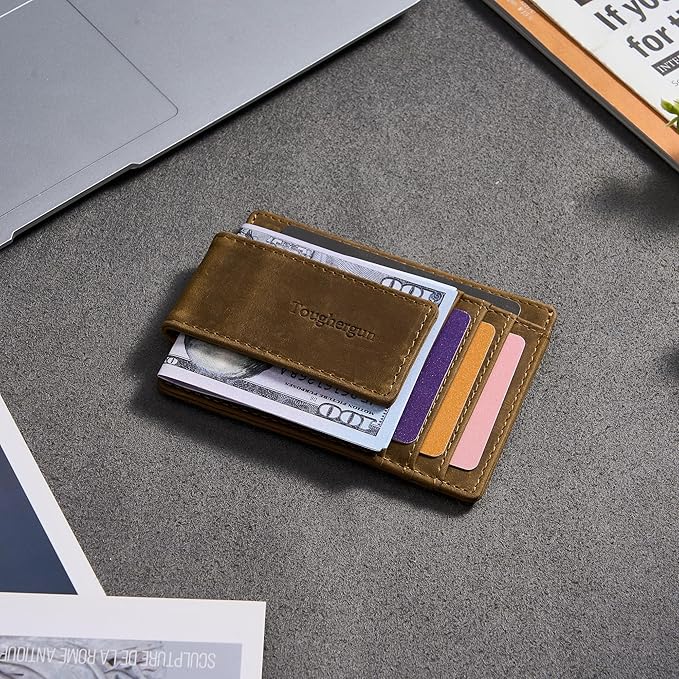Toughergun Slim Wallet for Men RFID Blocking Money Clip, Minimalist Front Pocket Credit Card Holder, Magnetic Thin Mens Wallets with ID Window