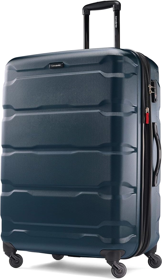 Samsonite Omni PC Hardside Expandable Luggage with Spinner Wheels, Teal, Checked-Large 28-Inch