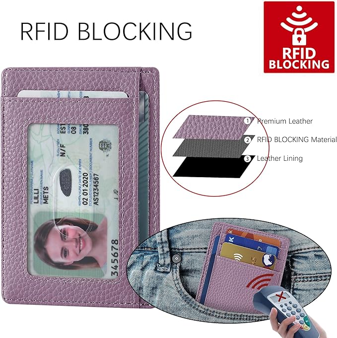 Travelambo Slim Wallet Front Pocket Minimalist Leather RFID Blocking Medium Size