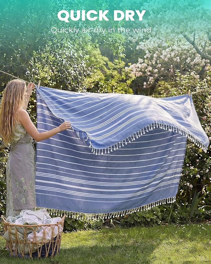 Giant Huge Thin Boho Throw Blanket Turkish Beach Blanket Towel Jumbo Extra Large XL XXL Big Oversized Outdoor Picnic Accessories Travel Essentials for Family Camping Gears Must Haves Yard Mat Navy