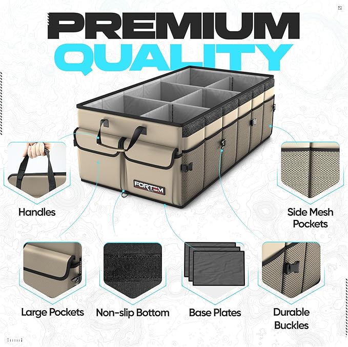 FORTEM Trunk Organizer For SUV Car Trunk Organizer, Foldable Storage, Car Accessories for Women Men, Collapsible Bag, Perfect Christmas Gifts, 600D Oxford, Non Slip Bottom, Straps, Soft Cover (85L)