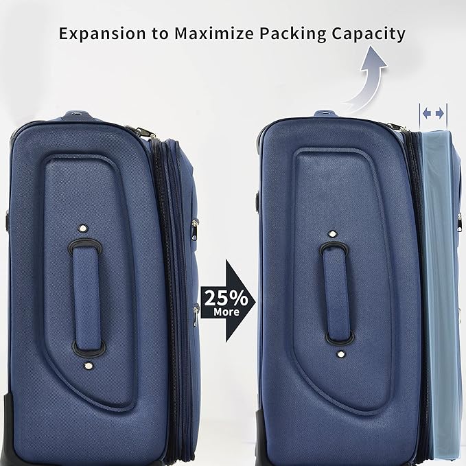 Merax Softside Luggage Set, Travel Suitcase Expandable Lightweight, 3 Piece Luggage Sets with Duffel Bag 22" 26" 30" Suitcase with TSA Lock Spinner Wheels,Deep Blue