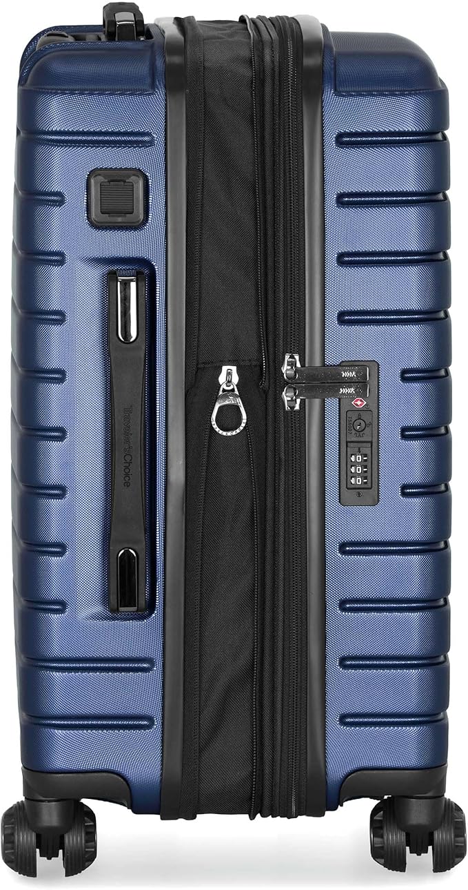 Traveler's Choice Archer Polycarbonate Hardside Spinner Luggage Set, Blue, Carry-On 21-Inch, Tie Down Straps