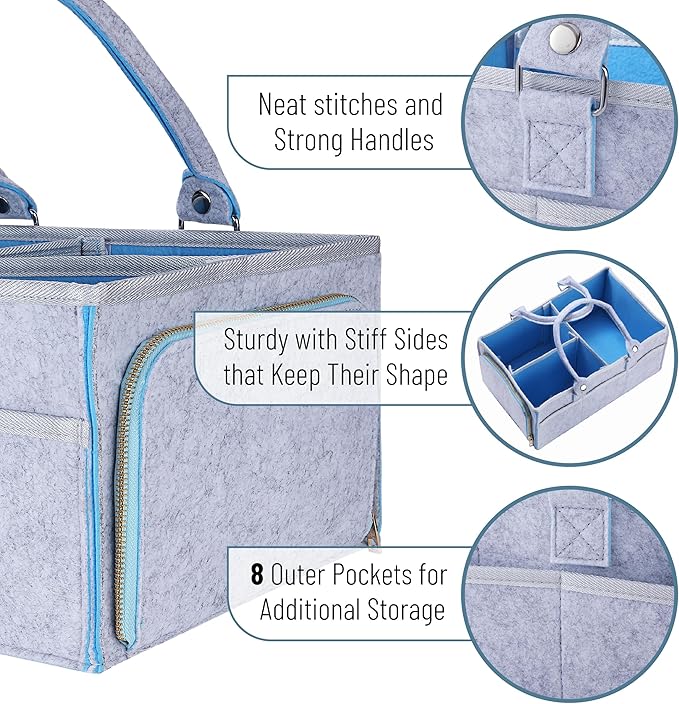 Mr. Pen- Baby Diaper Caddy Organizer, 2 Pack, Blue Inside, Large Baby Caddy Organizer with Handle, Collapsible & Portable