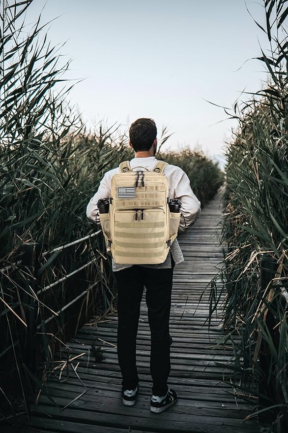 LHI Military Tactical Backpack for Men and Women 45L Army 3 Days Assault Pack Bag Large Rucksack with Molle System - Cream