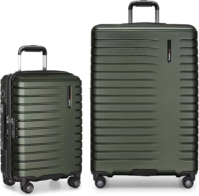 Traveler's Choice Archer Polycarbonate Hardside Spinner Luggage Set, Tie Down Straps ,Green, 2-Piece