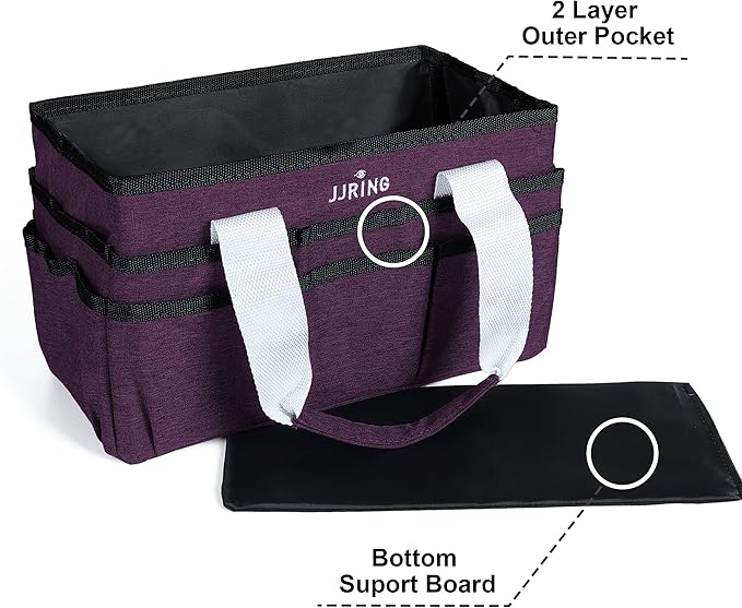 JJRING Craft Organizer Tote Bag, Art Storage Caddy with Multiple Pockets, Deep Purple Sewing Bag for Art, Craft, Scrapbooking, Medical, and Office Supplies Storage