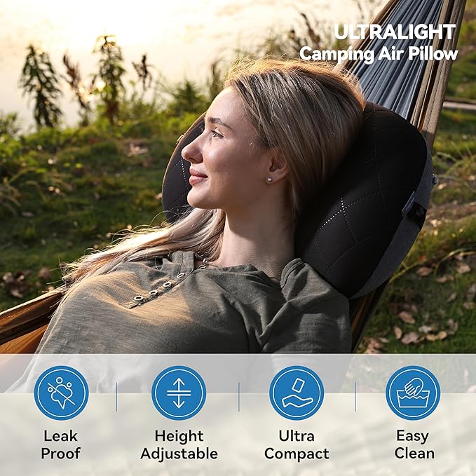 MARCHWAY Ultralight Inflatable Camping Pillow with Soft Washable Cover, Compact Compressible Portable Travel Air Pillow for Outdoor Camp, Sport, Hiking, Backpacking Sleep (Black)