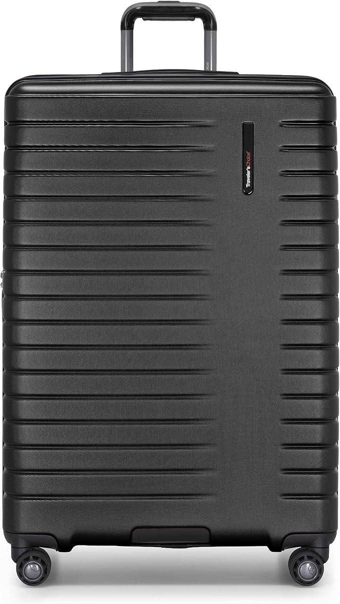 Traveler's Choice Archer Polycarbonate Hardside Spinner Luggage Set, Tie Down Straps, Black, Checked 29-Inch