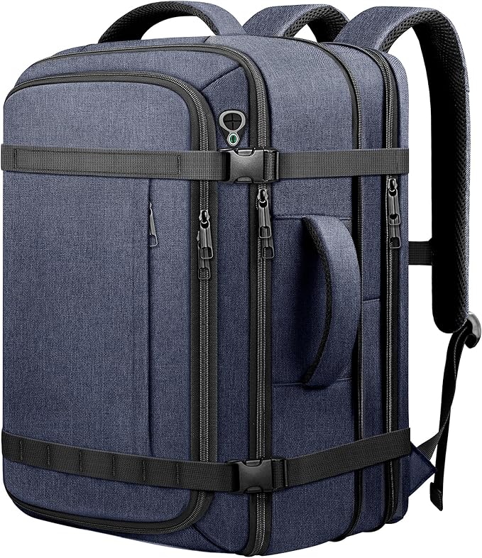 Flight Approved Travel Backpack with LifetimeWarranty,Expandable Carry on Backpack 40-50L with USB Cable Port,Fits 17.3"Laptop,Flight TSA friendly,Anti Theft Laptop Backpack Travel,Commuting,Blue