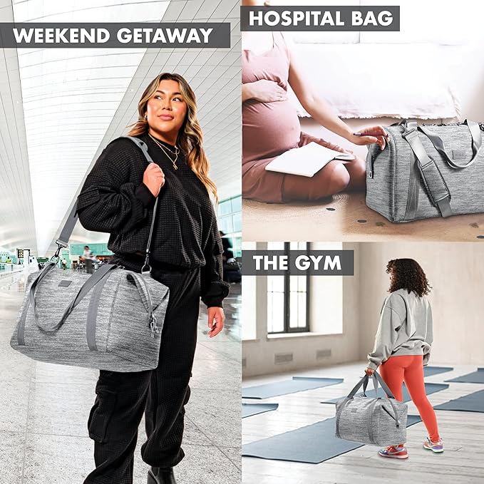 Fit & Fresh Neoprene Weekender Bag for Women – Carry-On Friendly Travel Duffel with Expandable Sides, Trolley Sleeve & Pockets – Lightweight, Water-Resistant Overnight Bag for Weekend Trips + Gym
