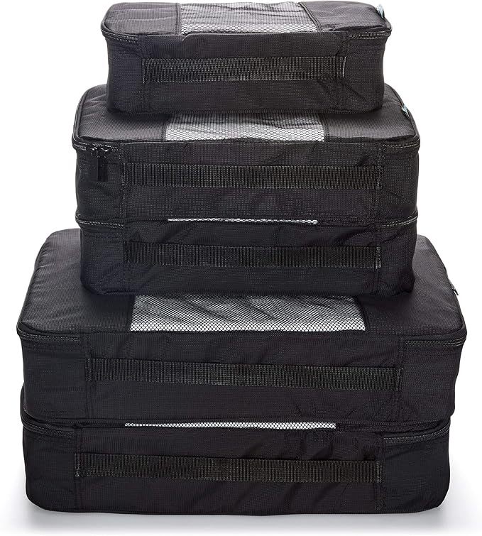 TravelWise 5 Piece Packing Cube Set, Durable Lightweight Luggage Organizer System with Small, Medium and Large Cubes for Travel, Weekender and Carry On Use, Black