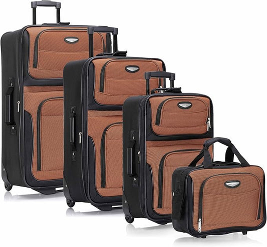 Travel Select Amsterdam Softside Expandable Luggage with Rolling Wheels, Orange, 4-Piece Set (15/21/25/29)